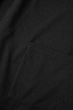 Agasalho de cardigã preto casual sólido patchwork (duas peças)