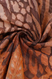 Vestidos de falda de lápiz con cuello en O transparente de patchwork con estampado sexy de color