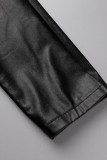 Schwarz Casual Street Solid Patchwork Reißverschluss Reißverschlusskragen Regular Jumpsuits