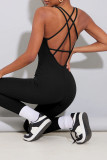 Kaki Casual Sportswear Solide Patchwork Dos Nu U Neck Skinny Combinaisons