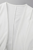 Pantalones cárdigan sólidos casuales blancos con cuello vuelto de talla grande de dos piezas