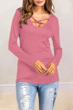 Top patchwork con stampa casual rosa
