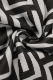 Robes de jupe en une étape à col en V et imprimé décontracté noir