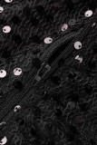 Black Fashion Sexy Patchwork Pailletten Doorzichtige coltrui Regular Jumpsuits