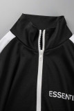 Черный Повседневная спортивная одежда Пэчворк с принтом Молния Воротник-молния Длинный рукав Из двух частей