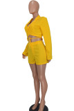 Fluorescent Yellow Fashion Casual Solid Bandage Patchwork V Neck Long Sleeve Two Pieces