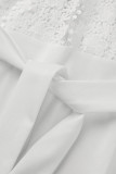 White Fashion Sexy Patchwork Sequins See-through Turtleneck Regular Jumpsuits
