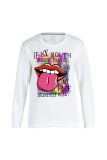 Gris Casual Street Lips Impreso Patchwork O Cuello Tops