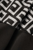 Robes de jupe en une étape à col en V et imprimé décontracté noir