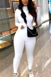 Bianco Moda Casual Sportswear Manica lunga O Collo Manica regolare Regolare Solido Due pezzi