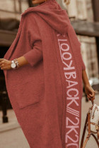 Vêtement d'extérieur à col à capuche patchwork imprimé rue décontracté rouge rouille