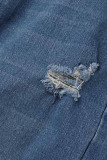 Light Blue Casual Solid Patchwork High Waist Flare Leg Boot Cut Ripped Denim Jeans