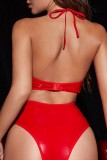 Lingerie vermelha sexy sólida sem costas vazada