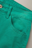 Зеленые повседневные однотонные рваные джинсовые джинсы с высокой талией в стиле пэчворк