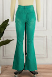 Green Casual Solid Ripped Patchwork High Waist Flare Leg Boot Cut Denim Jeans
