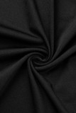 Zwart casual effen patchwork rechte hoge taille rechte effen kleur bodems