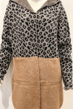 Brown Street Print Leopard Patchwork Hooded Collar Outerwear