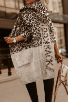 Светло-серый уличный принт Леопардовый пэчворк Воротник с капюшоном Верхняя одежда