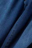 Голубые повседневные однотонные джинсы в стиле пэчворк с высокой талией, обычные джинсовые джинсы