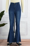 Синие повседневные однотонные джинсы с завышенной талией и высокой талией в стиле пэчворк