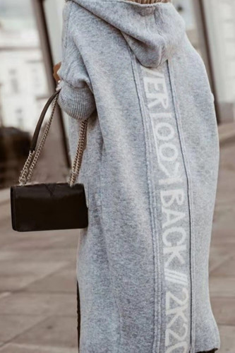 Grey Casual Street Print Patchwork Hooded Collar Outerwear