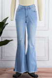 Hellblaue, lässige, solide Patchwork-Jeans mit hohem Bund und Boot-Schnitt