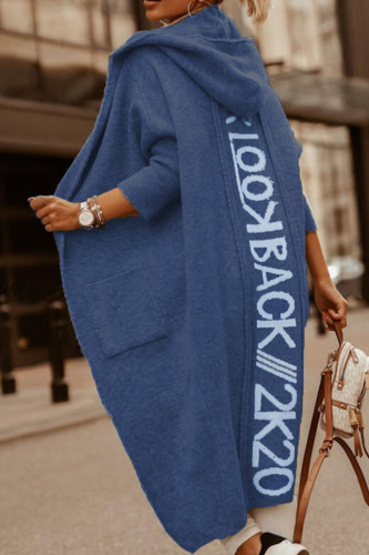 Vêtement d'extérieur à col à capuche et patchwork à imprimé de rue décontracté bleu