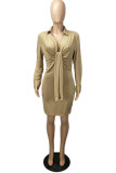 レッド ファッション セクシー ソリッド パッチワーク V ネック ペンシル スカート ドレス