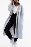 Vêtement d'extérieur décontracté uni cardigan col à capuche gris