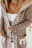 Grey Casual Street Print Patchwork Hooded Collar Outerwear