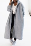 Prendas de abrigo de cuello con capucha de cárdigan sólido informal gris
