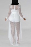 White Sexy Casual Solid Patchwork See-through V Neck Regular Rompers