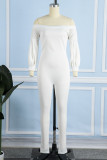 Witte casual effen patchwork skinny jumpsuits met blote schouders
