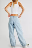 Mittelblaue Street Solid Patchwork Harlan Denim Jeans mit mittlerer Taille