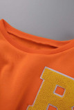 Orange Casual Street Solid bestickte Patchwork-Oberteile mit O-Ausschnitt