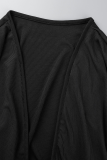 Negro sexy sólido patchwork medio cuello alto manga larga dos piezas