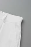 Gola dobrada branca casual patchwork sólido manga longa duas peças