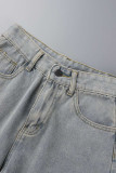 Blauwe Sexy Street Solid Patchwork Denim Jeans met hoge taille