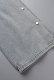 Blue Sexy Street Solid Patchwork Buckle High Waist Denim Jeans