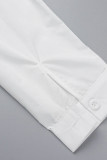 パープル カジュアル ソリッド パッチワーク バックル 非対称 ターンダウン カラー シャツ ドレス プラス サイズ ドレス