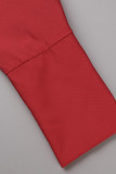 Röd Casual Solid Patchwork V-hals Långärmad Plus Size Klänningar