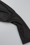 Negro sexy sólido patchwork medio cuello alto manga larga dos piezas