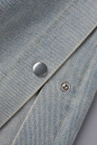Blå Sexig Street Solid Patchwork Spänne Hög midja jeans