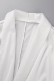 White Casual Street Solid Patchwork See-through Turn-back Collar Long Sleeve Two Pieces