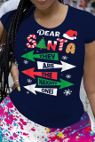 Black Party Vintage Santa Hats Printed Patchwork Letter O Neck T-Shirts