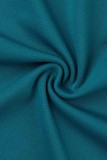 Pauwblauw Sexy effen uitgeholde patchwork coltrui onregelmatige jurkjurken
