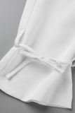 Blanco casual sólido patchwork cuello vuelto manga larga dos piezas