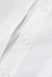 Abito camicia asimmetrico con colletto rovesciato casual con fibbia patchwork solido bianco Abiti taglie forti