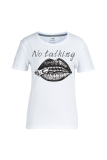 T-shirt con scollo O lettera patchwork stampate rosse casual Street Lips