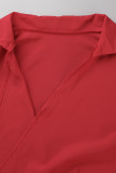 Rojo Casual Sólido Patchwork Cuello en V Manga larga Tallas grandes Vestidos